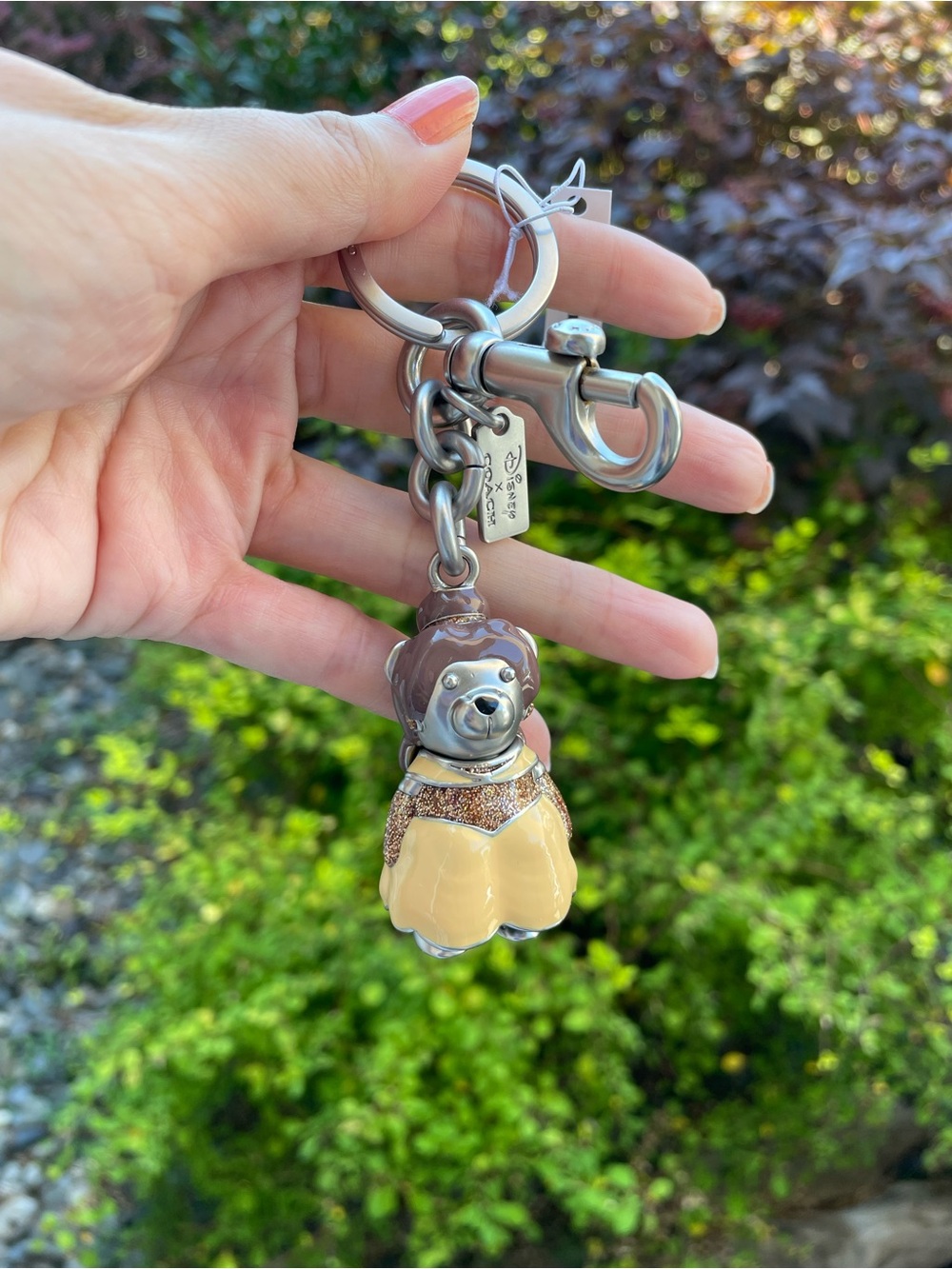 Coach Beauty and the Beast Bear Keychain Charm in Brown and Cream